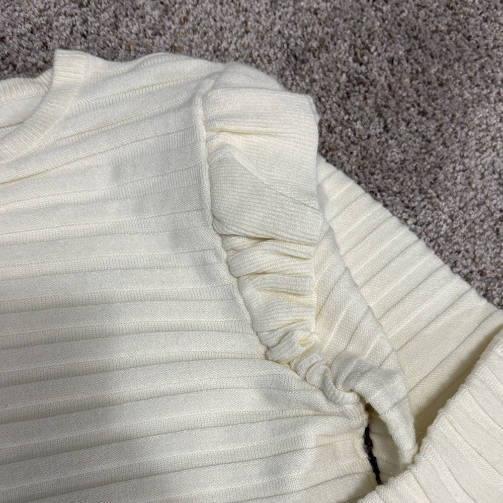 DNA couture Cream Ribbed Ruffle-Shoulder Sweater - Picture 3 of 3